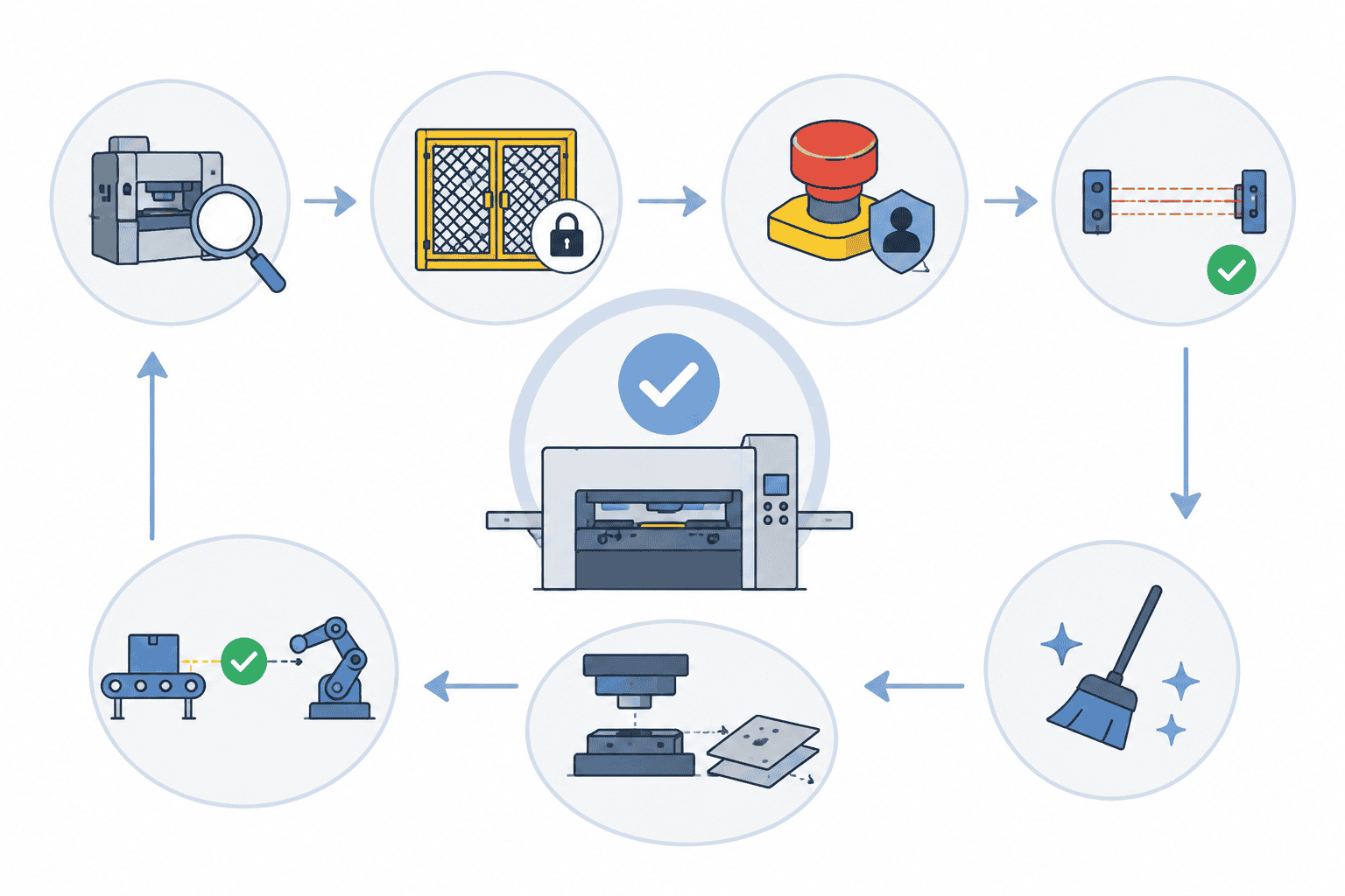 Pre-start safety inspection workflow for automatic blanking machine