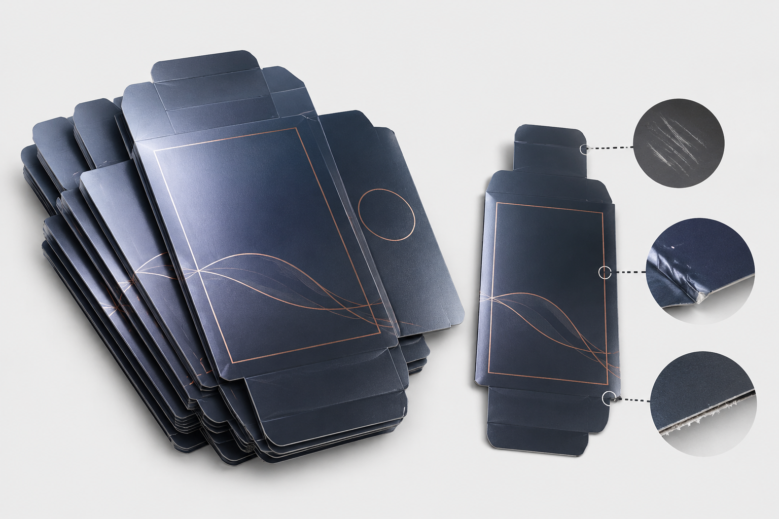 Cosmetic carton blanks highlighting surface protection and edge quality risks