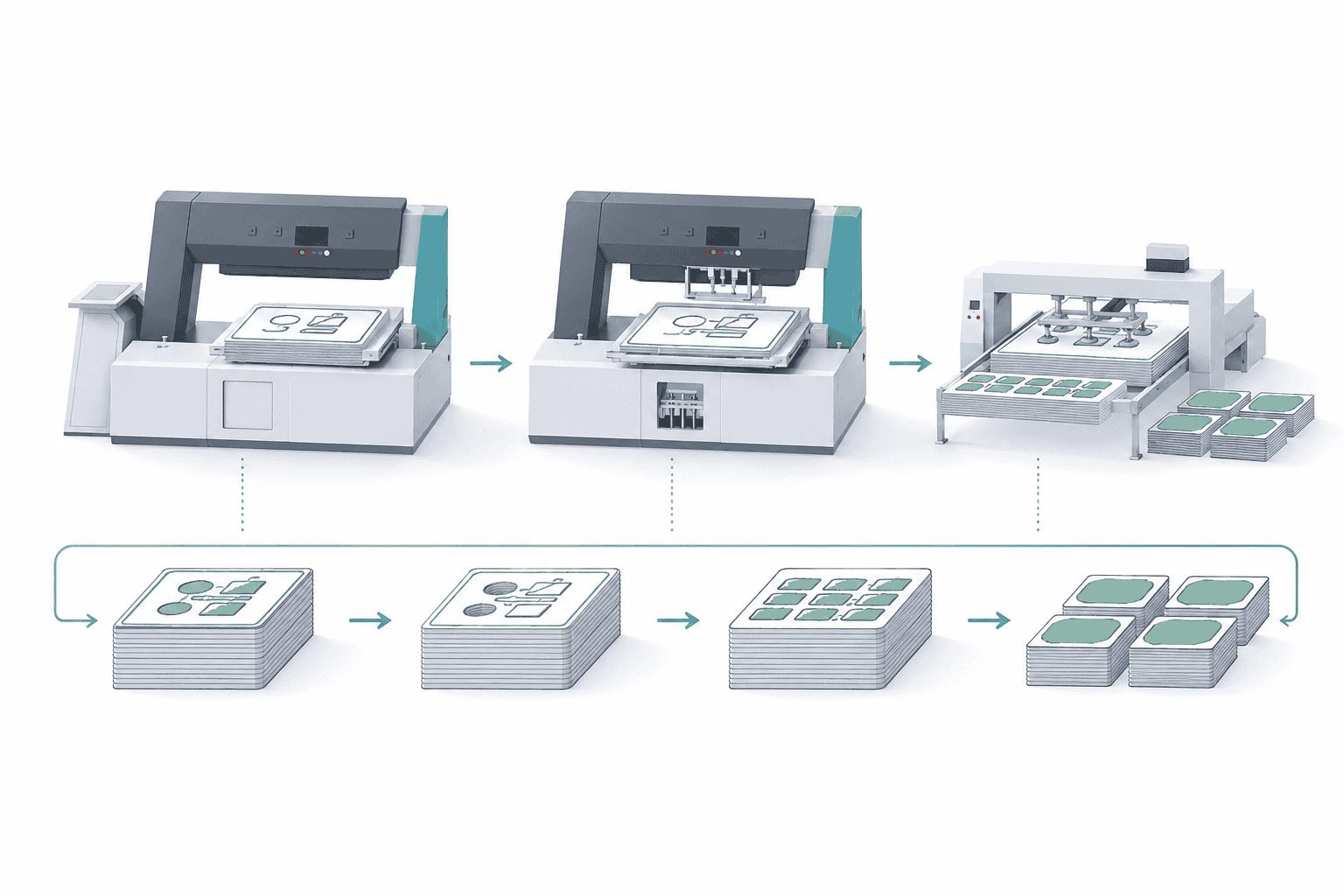 Editorial illustration of a stable inline stripping workflow for high-volume carton production